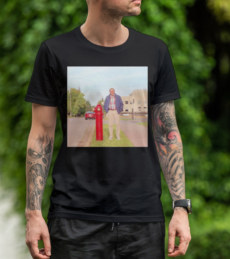 Joe Pera Next To Red Fire Hydrant On Street With Red Car In Background T-Shirt