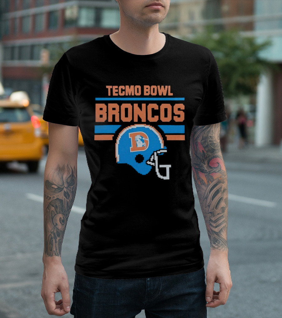 Tecmo Bowl Denver Broncos Retro Helmet Pixel T-Shirt