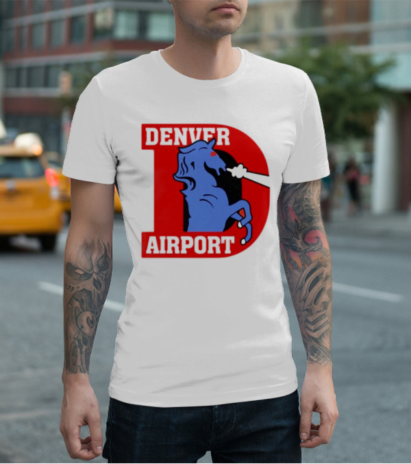 Denver Airport Blue Mustang Icon With Red Letter D T-Shirt