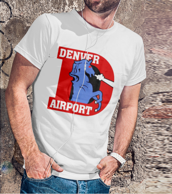 Denver Airport Blue Mustang Icon With Red Letter D T-Shirt