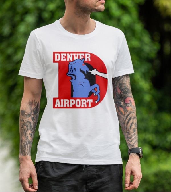 Denver Airport Blue Mustang Icon With Red Letter D T-Shirt