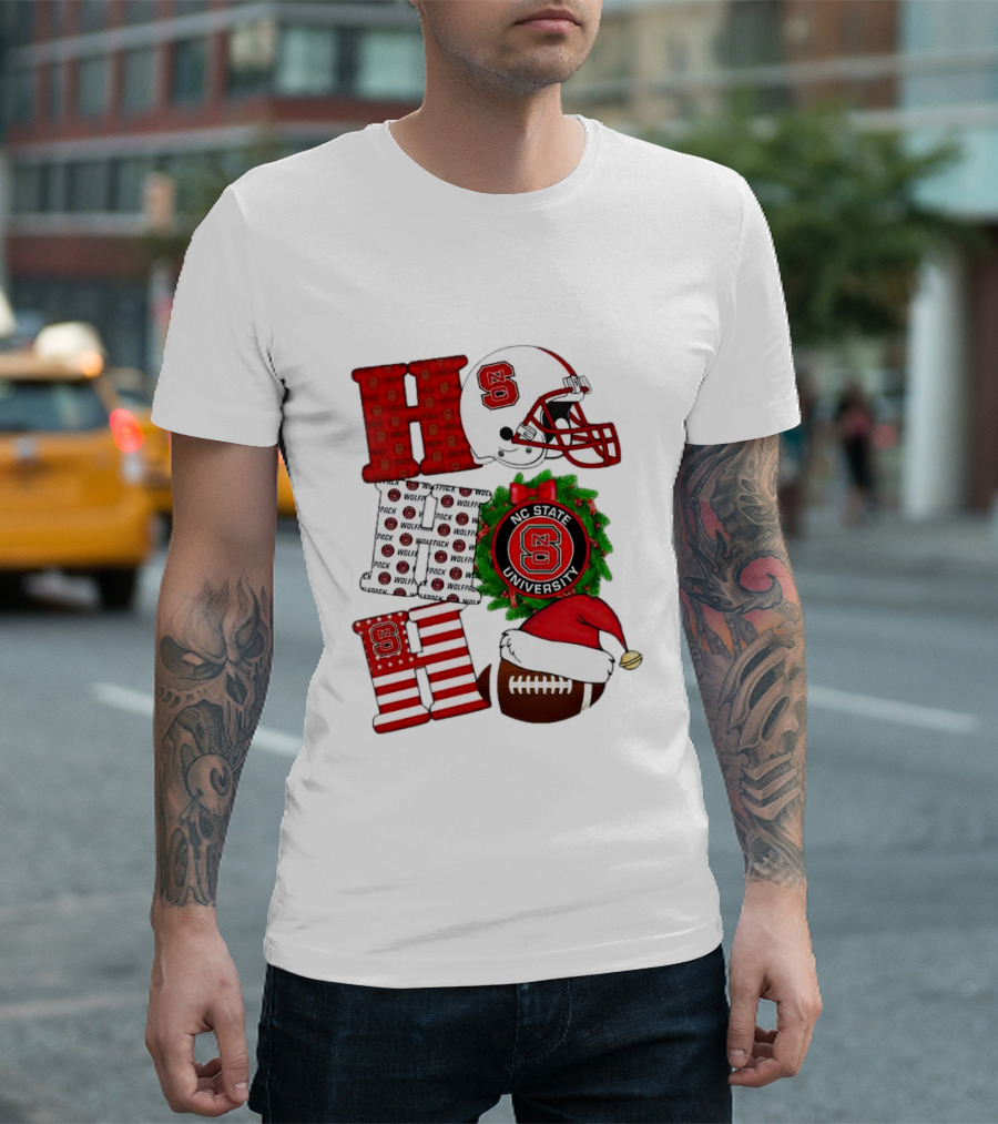 NC State Wolfpack University Christmas Football Helmet Text T-Shirt
