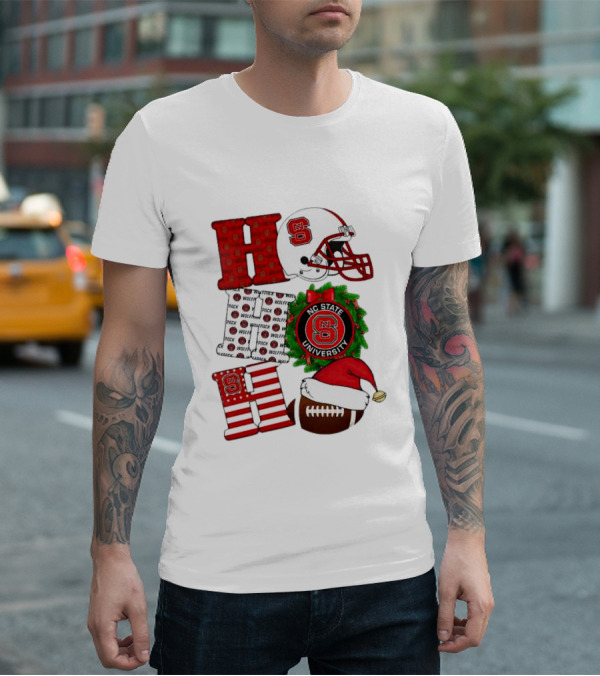 NC State Wolfpack University Christmas Football Helmet Text T-Shirt