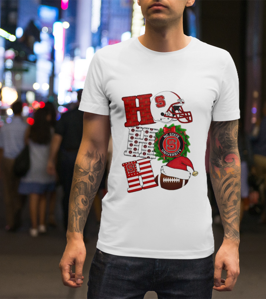 NC State Wolfpack University Christmas Football Helmet Text T-Shirt
