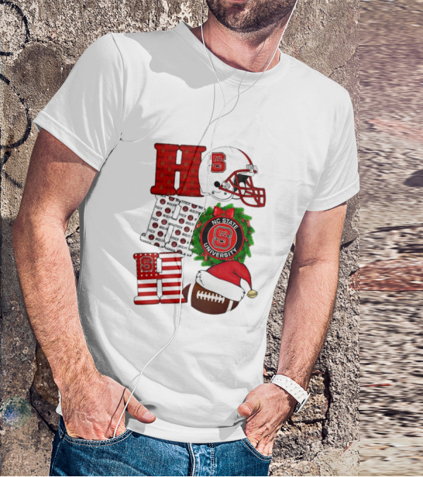 NC State Wolfpack University Christmas Football Helmet Text T-Shirt