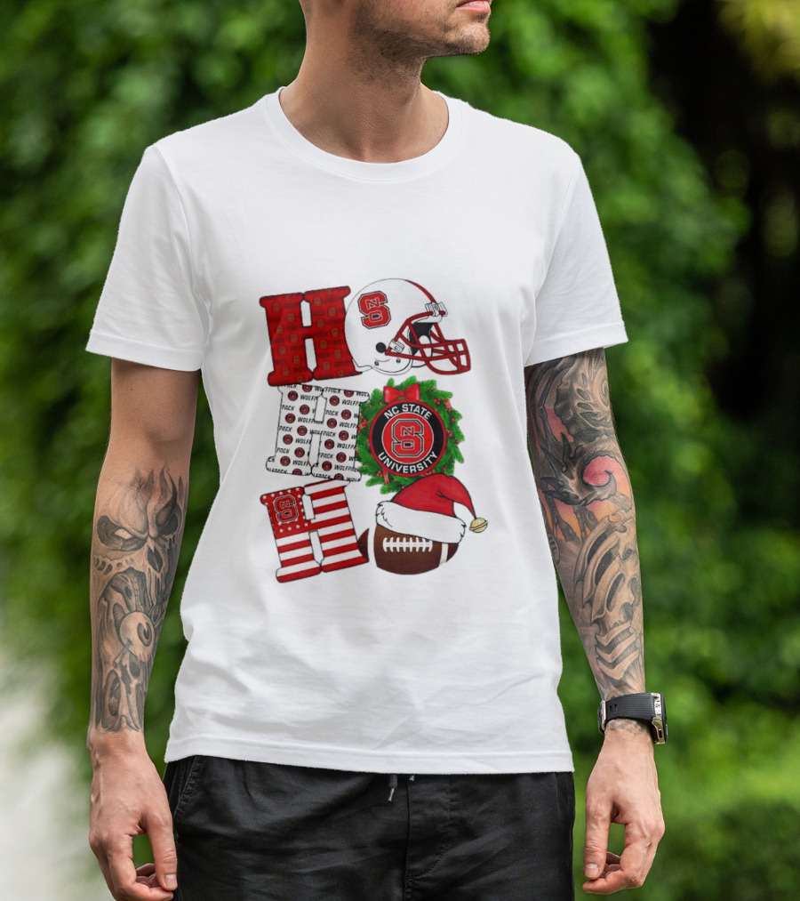 NC State Wolfpack University Christmas Football Helmet Text T-Shirt