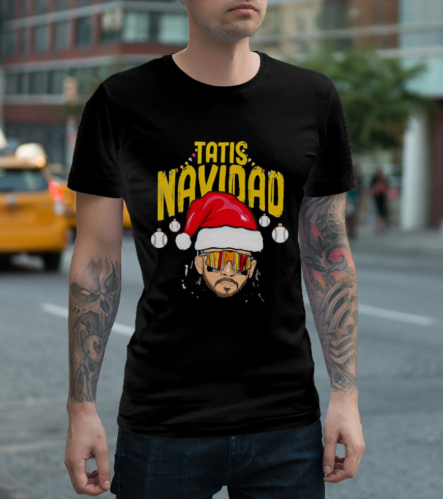 Tatis Navidad Santa Hat Baseball Sunglasses T-Shirt