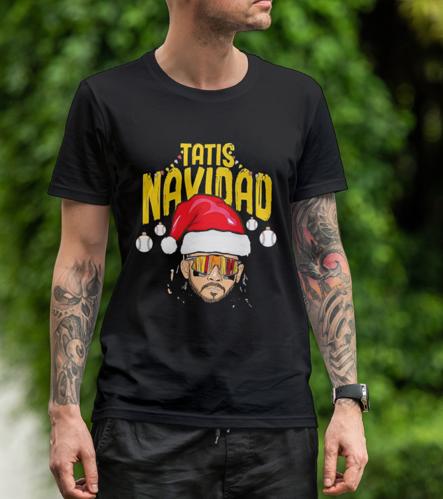 Tatis Navidad Santa Hat Baseball Sunglasses T-Shirt