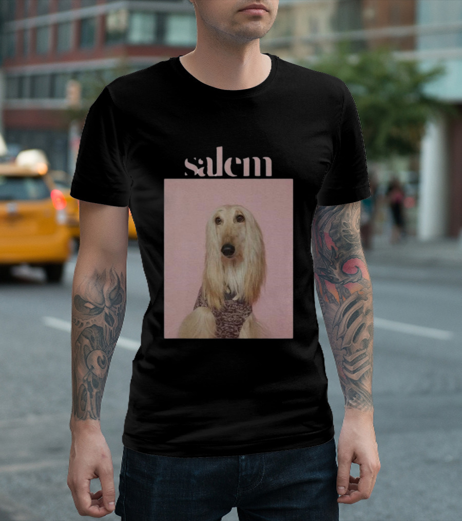 Salem Ilese Dog Afghan Hound Portrait on Pink Background T-Shirt