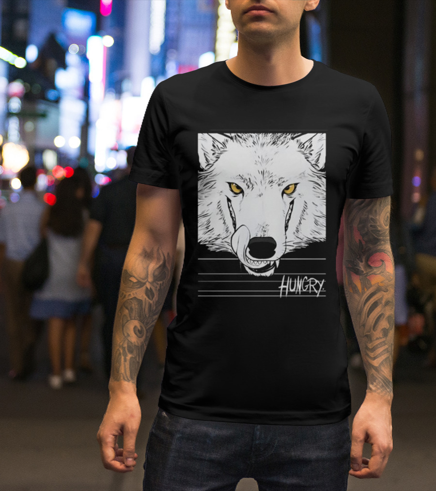 Hungry Wolf Illustration With Intense Expression T-Shirt