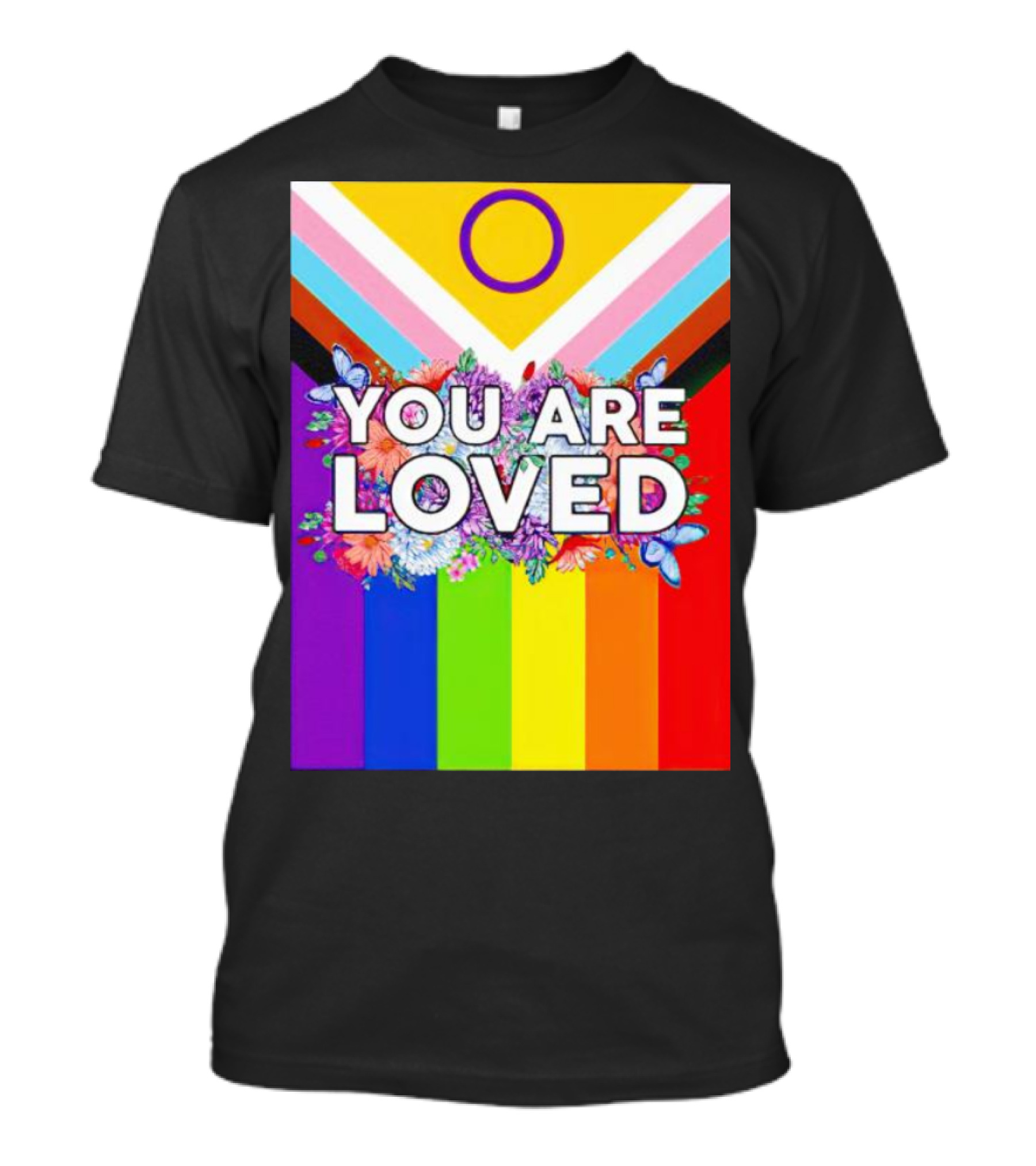 You Are Loved Pride Flag Flowers And Butterflies T-Shirt