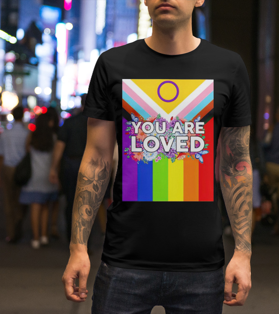 You Are Loved Pride Flag Flowers And Butterflies T-Shirt