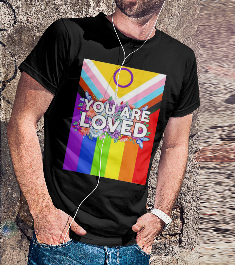 You Are Loved Pride Flag Flowers And Butterflies T-Shirt