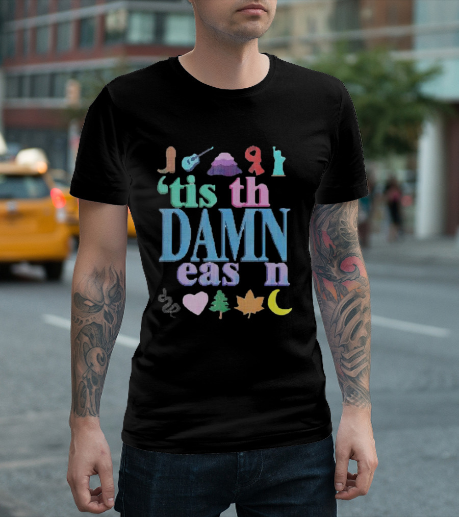 Christmas ’tis The Damn Season Colorful Icons And Symbols T-Shirt