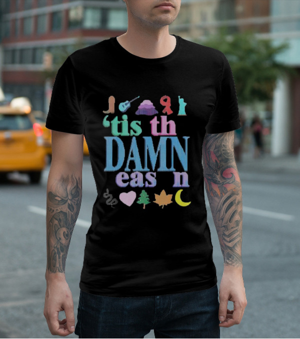Christmas ’tis The Damn Season Colorful Icons And Symbols T-Shirt