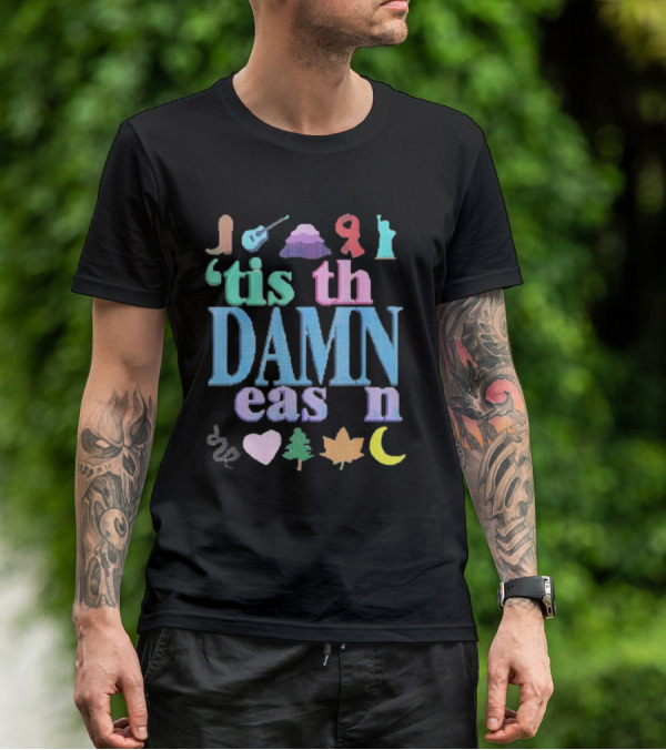 Christmas ’tis The Damn Season Colorful Icons And Symbols T-Shirt