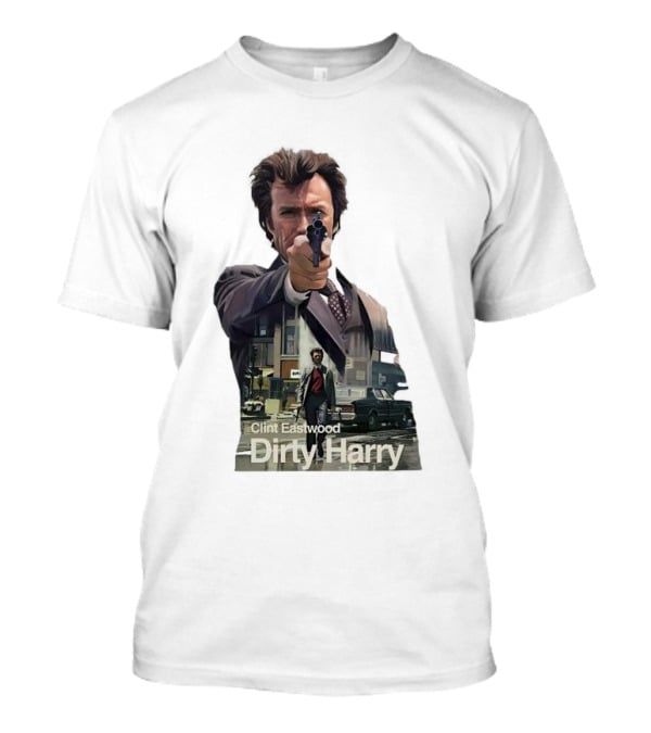 Clint Eastwood Dirty Harry Iconic Movie Scene With Gun And Urban Background T-Shirt