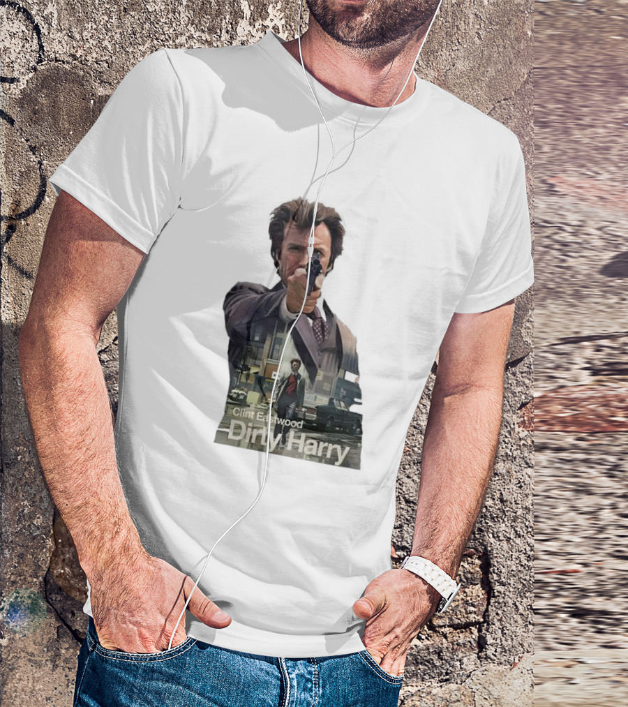 Clint Eastwood Dirty Harry Iconic Movie Scene With Gun And Urban Background T-Shirt
