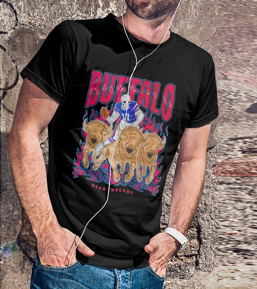 Buffalo Football Dead Threads Skeleton Quarterback Riding Buffalos T-Shirt