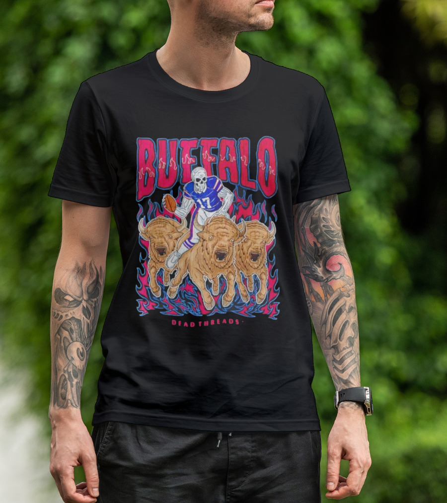 Buffalo Football Dead Threads Skeleton Quarterback Riding Buffalos T-Shirt