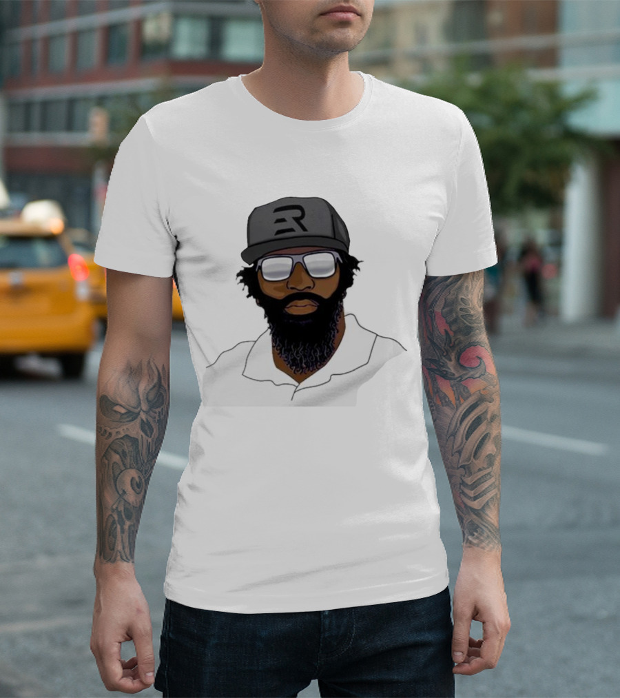 Geno Stone Wearing Ed Reed Illustration with ER Hat T-Shirt