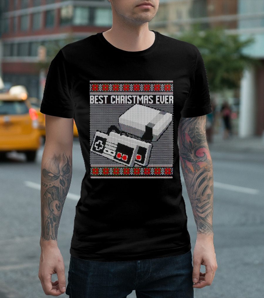 Nintendo NES Console Pixel Art Best Christmas Ever Retro Gaming Holiday T-Shirt