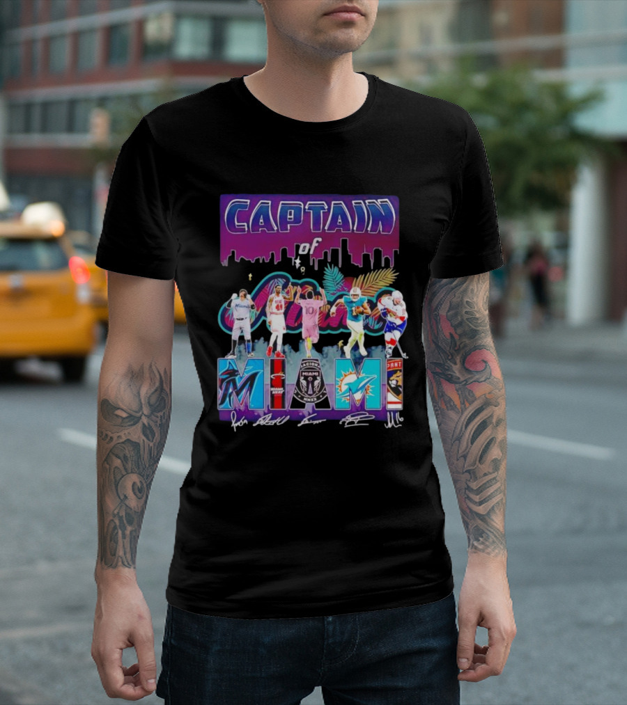 Captain of Miami Marlins Heat Inter Dolphins Panthers T-Shirt