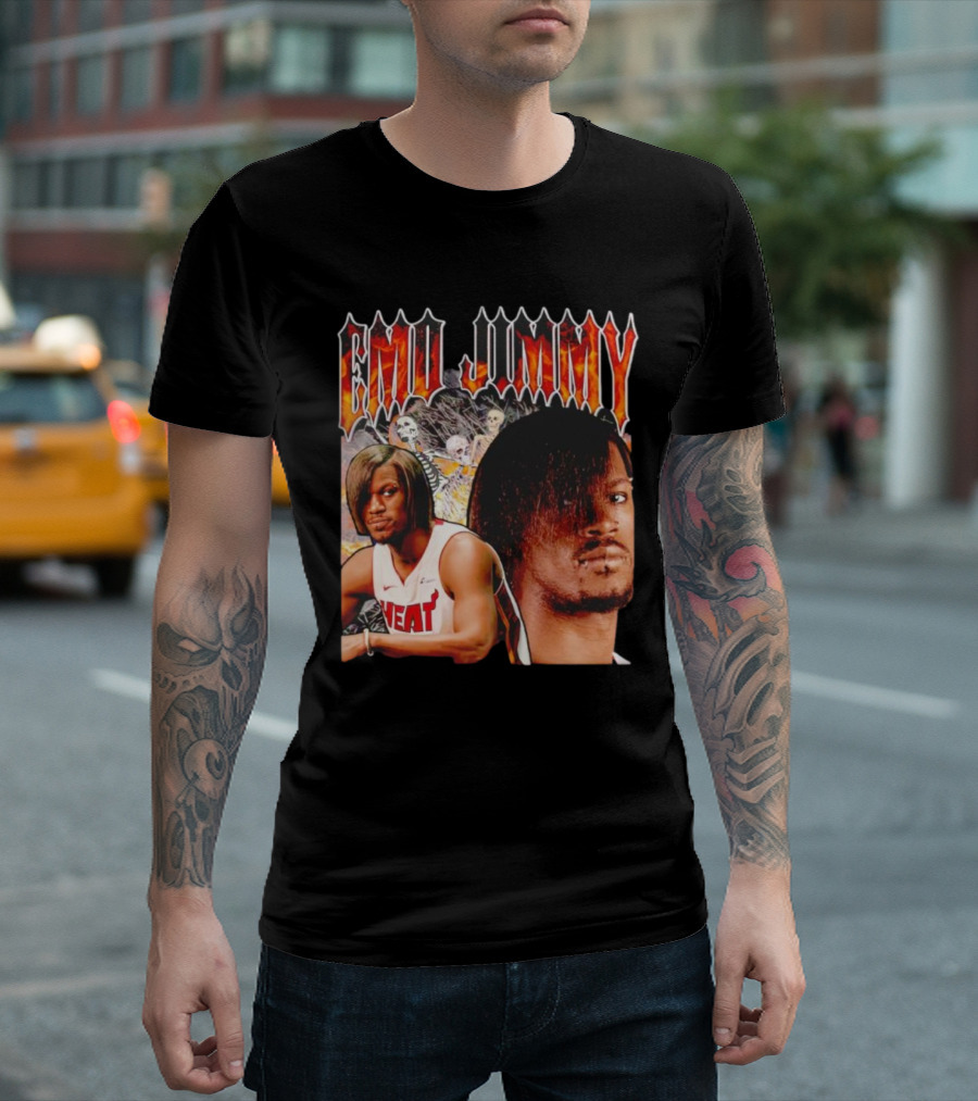 Emo Jimmy Butler Heat Skeleton Background T-Shirt