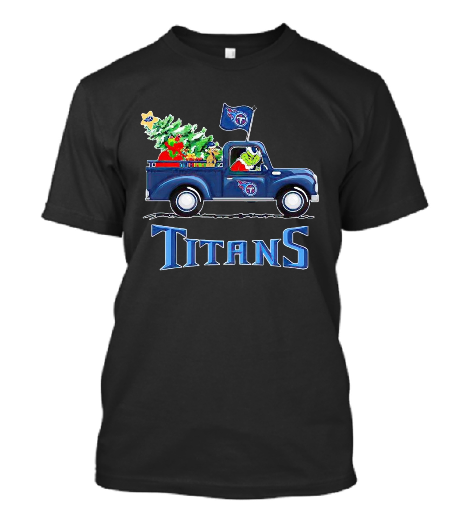 Grinch Driving Christmas Tree Truck Tennessee Titans Holiday Spirit T-Shirt