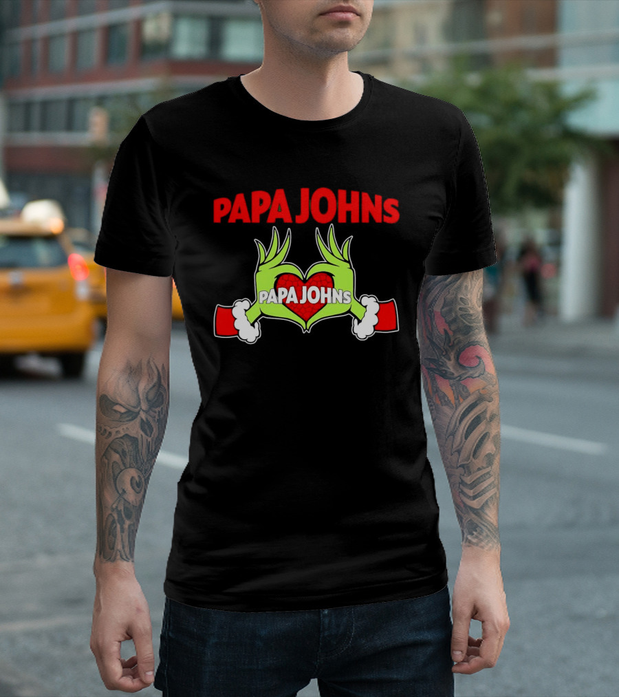 Papa Johns Grinch Hands Heart Christmas T-Shirt