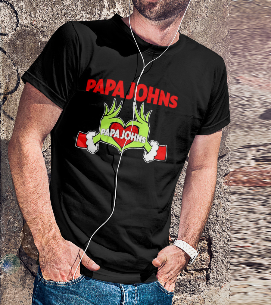 Papa Johns Grinch Hands Heart Christmas T-Shirt