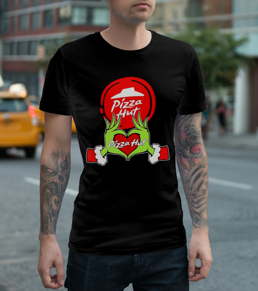 Pizza Hut Christmas Grinch Hands Heart T-Shirt