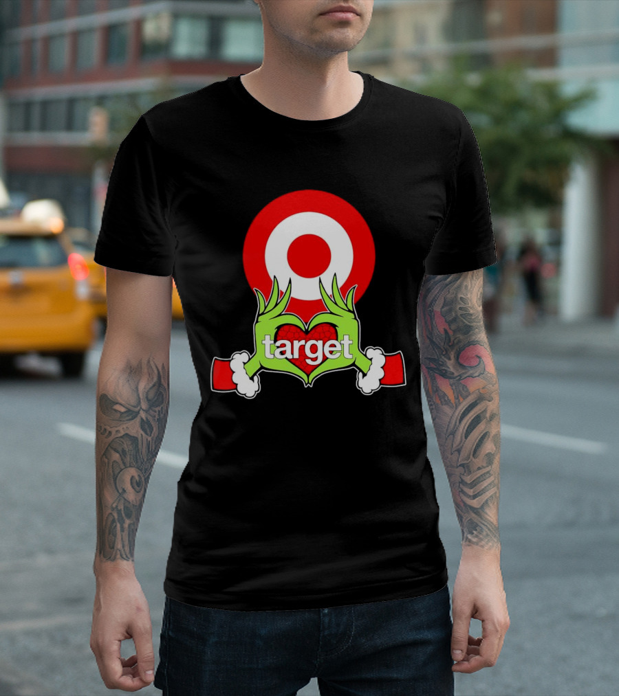 Grinch Hands Holding Heart in Front of Target Christmas T-Shirt