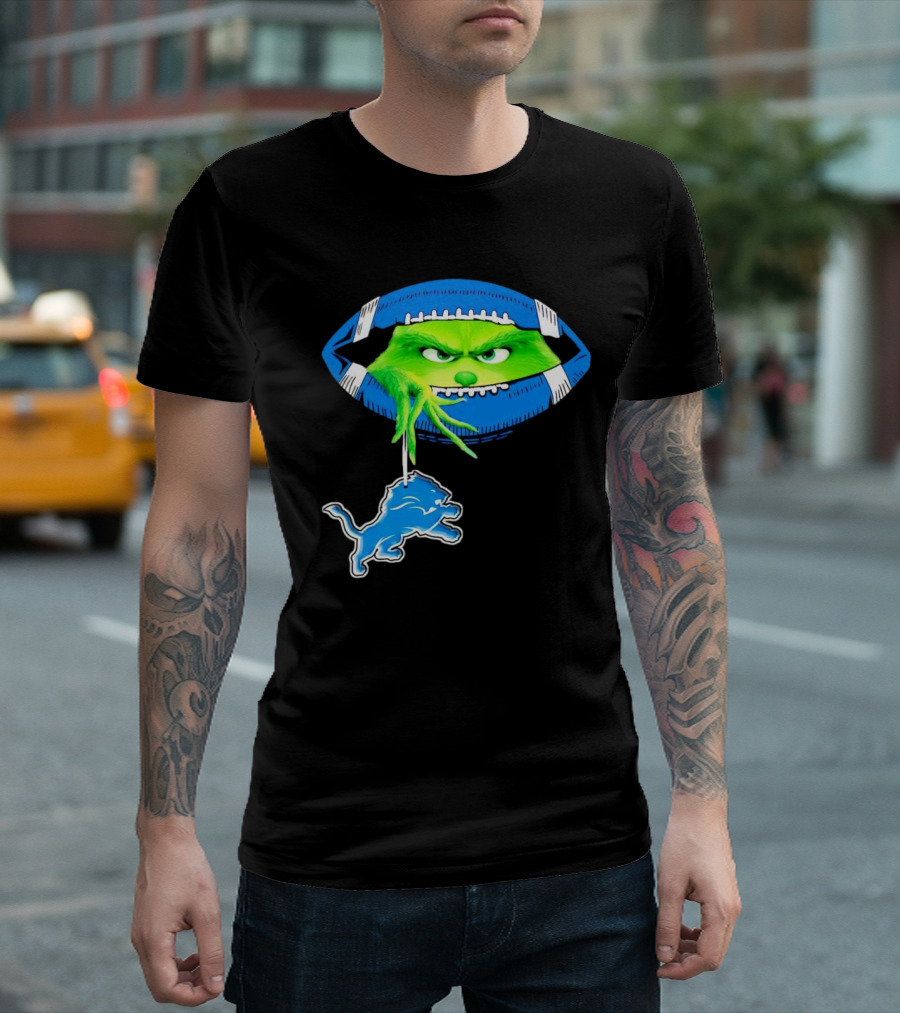 Grinch Sneak Peek Detroit Lions Christmas Football T-Shirt