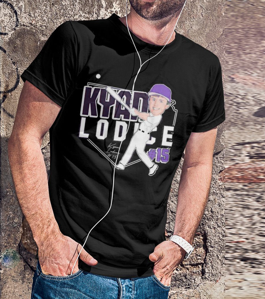 Kyan Lodice Caricature Signature Baseball #15 Purple Cap T-Shirt