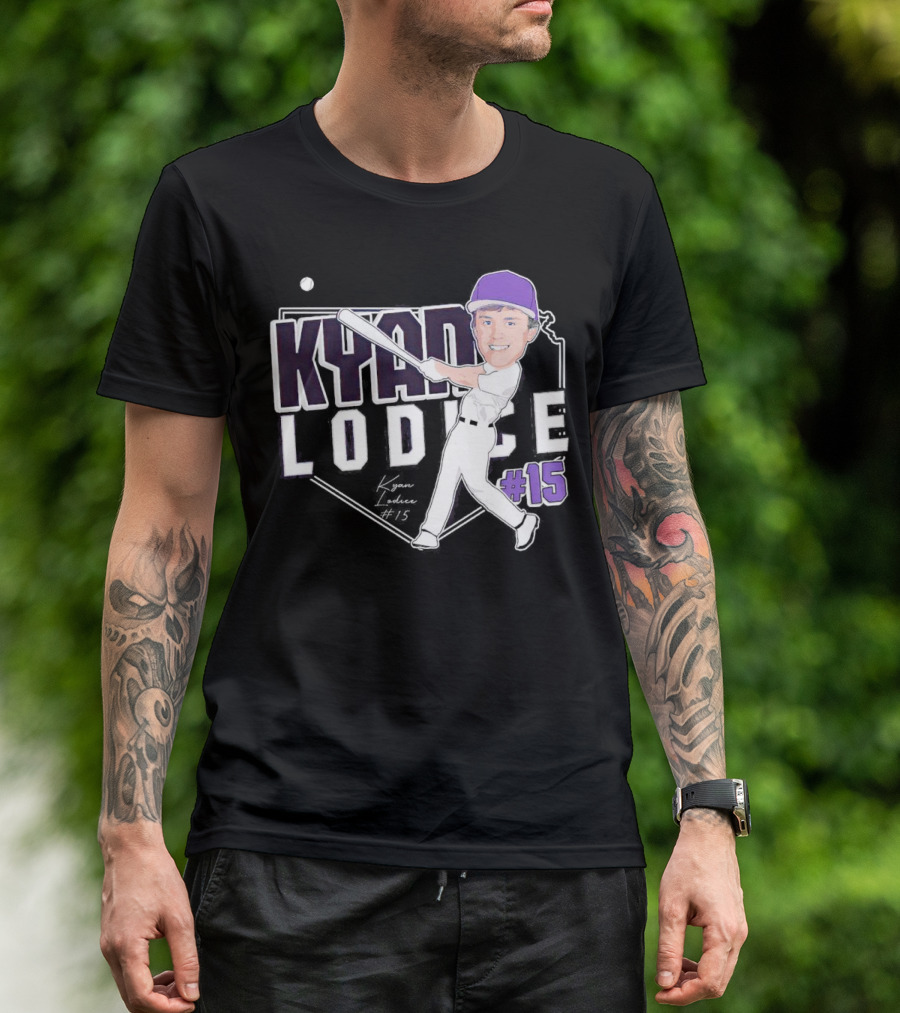 Kyan Lodice Caricature Signature Baseball #15 Purple Cap T-Shirt