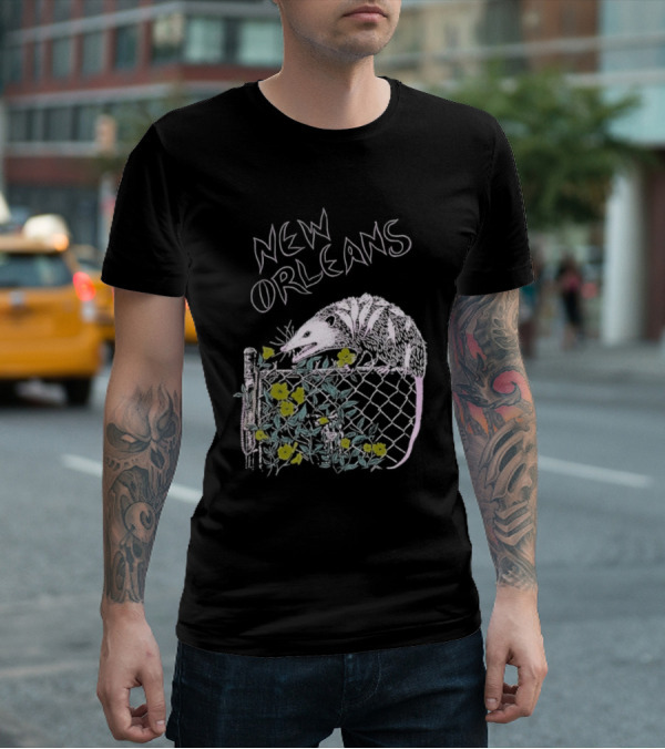 New Orleans Possum On Fence With Flowers T-Shirt