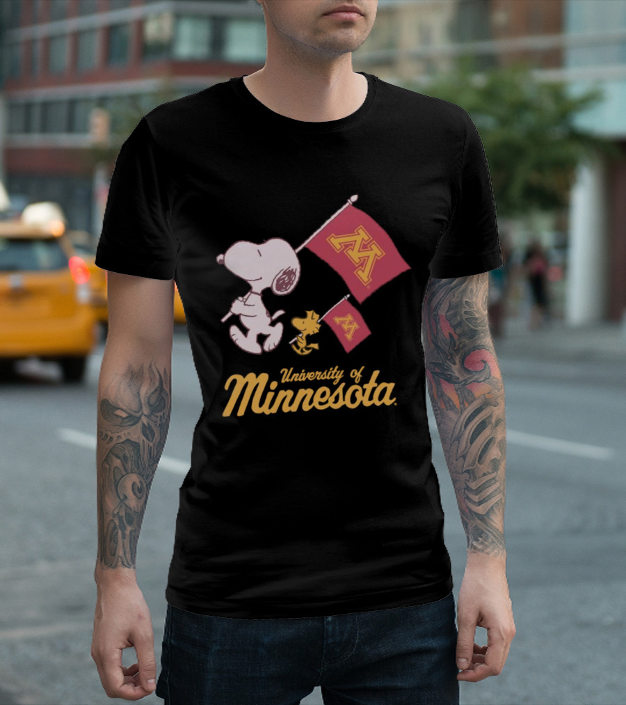 Snoopy And Woodstock University Of Minnesota Flags T-Shirt