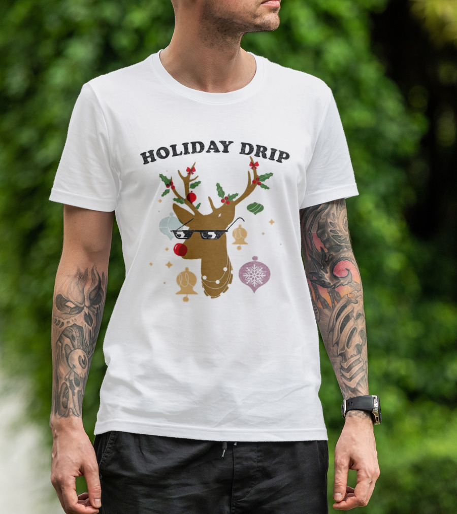 Holiday Drip Reindeer Christmas T-Shirt