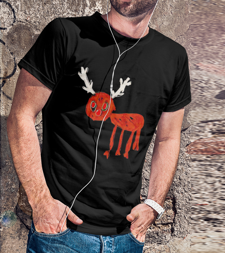 Reindeer Drawing Red Nose Cartoon T-Shirt