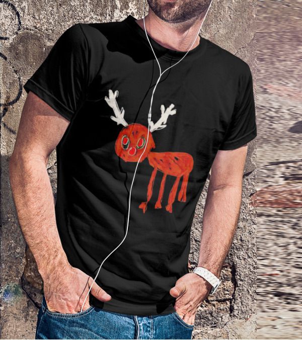 Reindeer Drawing Red Nose Cartoon T-Shirt