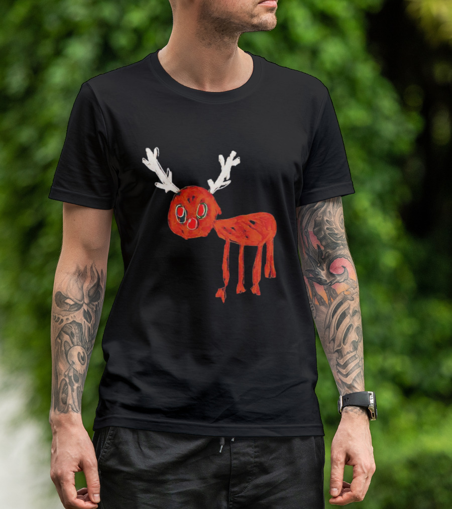Reindeer Drawing Red Nose Cartoon T-Shirt