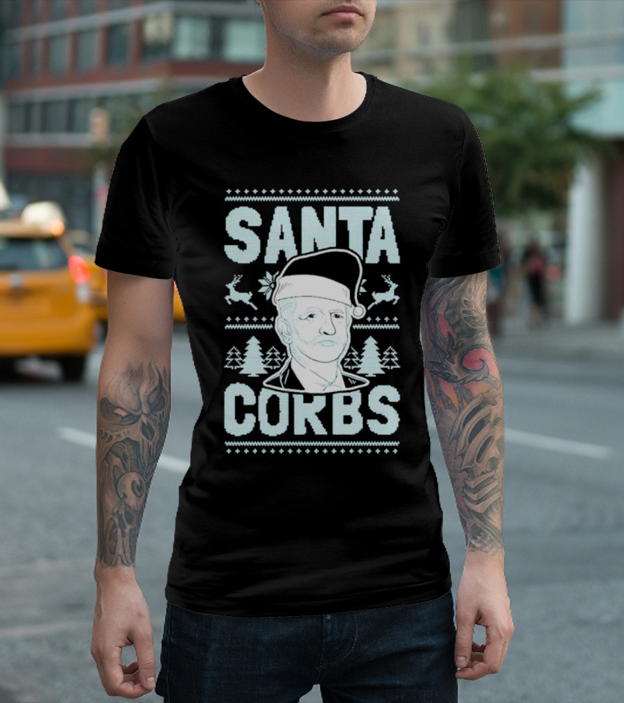 Santa Corbs Christmas Reindeer Trees and Santa Hat T-Shirt