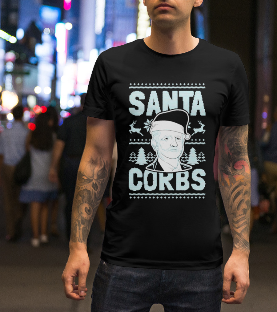 Santa Corbs Christmas Reindeer Trees And Santa Hat T-Shirt
