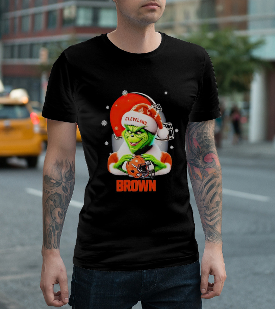 Grinch Cleveland Browns Christmas Football Snowflakes T-Shirt