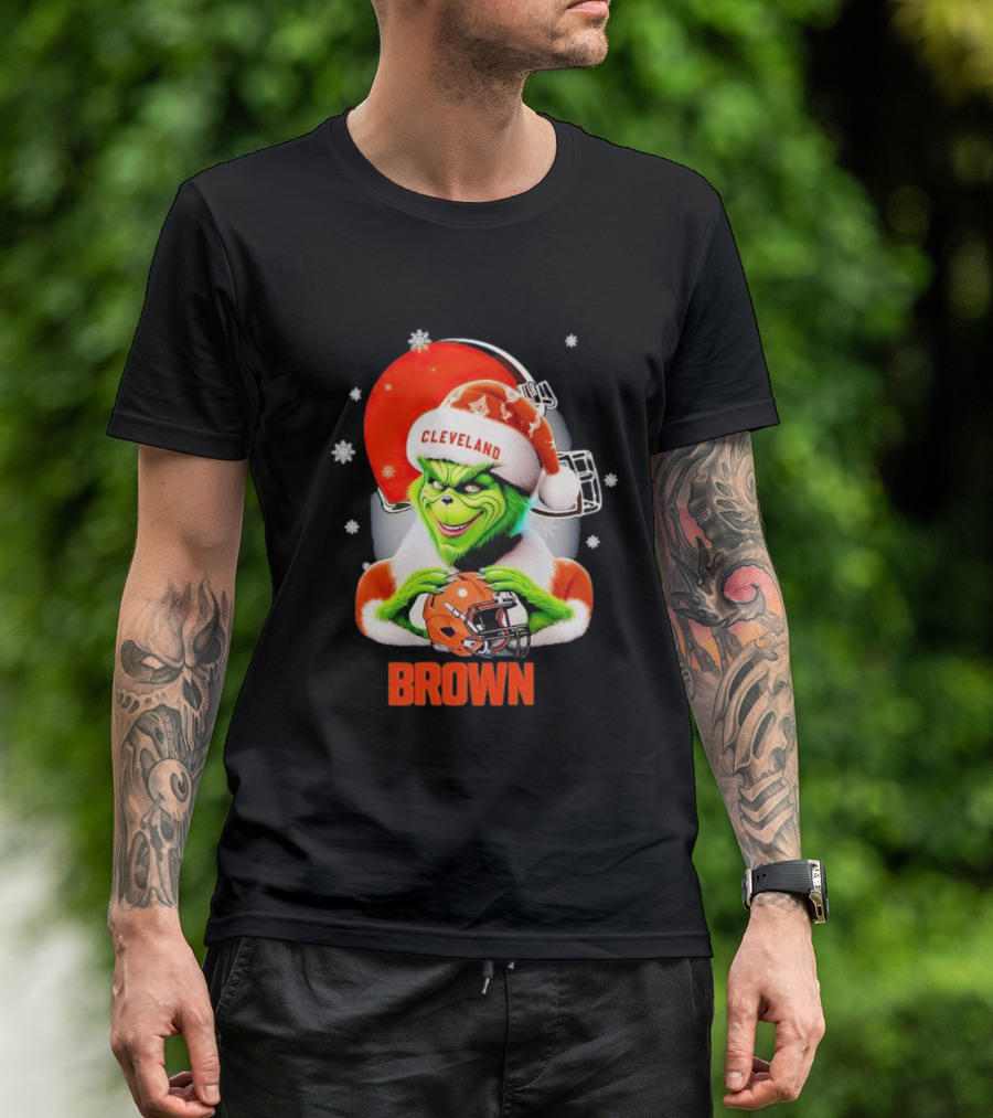 Grinch Cleveland Browns Christmas Football Snowflakes T-Shirt