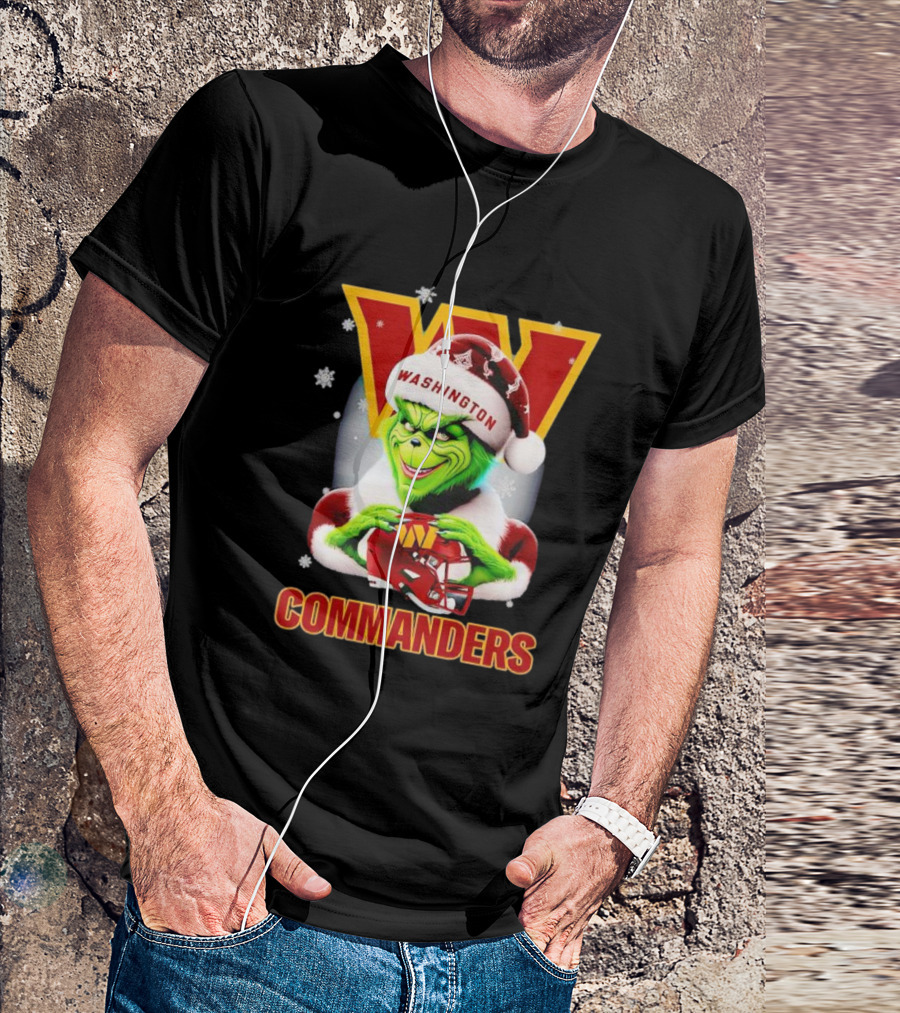 Grinch Washington Commanders Christmas Football Festive Snowflakes T-Shirt