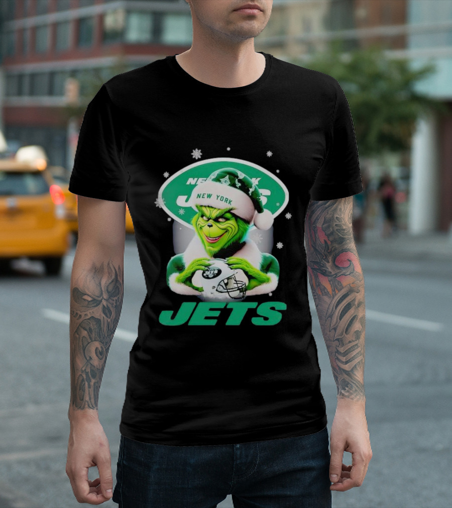 Grinch New York Jets Christmas Football T-Shirt