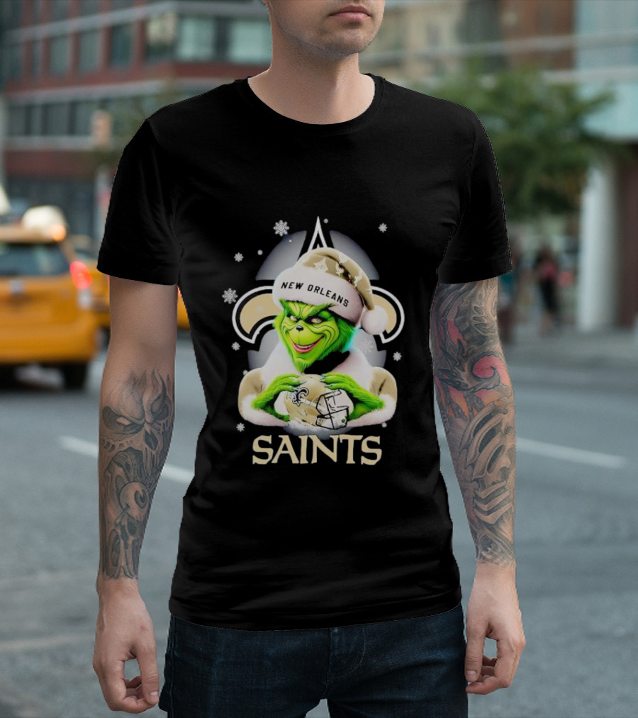 Grinch New Orleans Saints Christmas Snowflakes Football T-Shirt