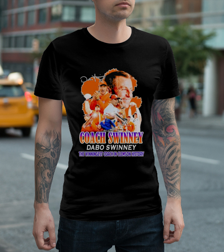 Coach Swinney Dabo Swinney The Winningest Coach in Clemson History Football Celebration Collage T-Shirt